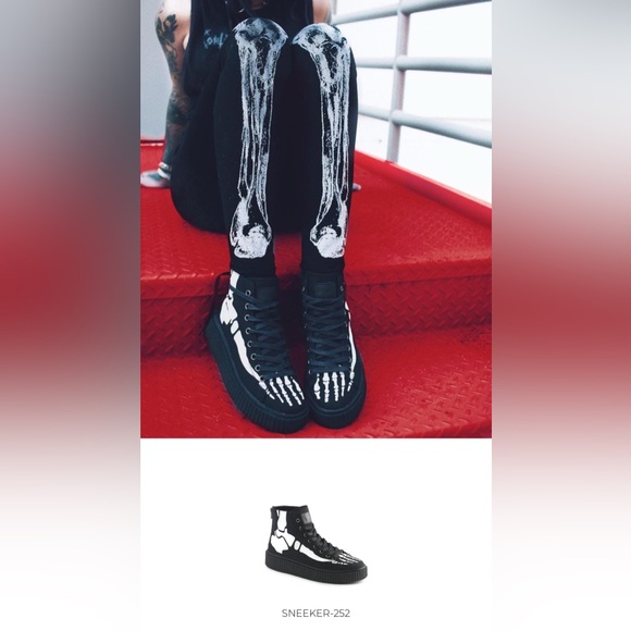 Demonia Other - Demonia Black and White Skeleton High-Tops